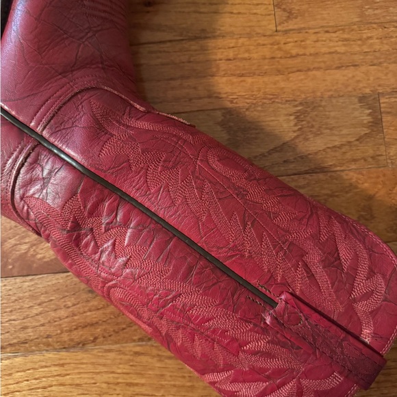 Lucchese Red Leather Cowboy Boots - Picture 6 of 14